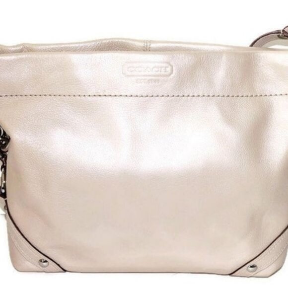 Coach Carly Bag F15251 Metallic Pearl Cream Purse Lavender Interior - Picture 1 of 11